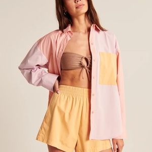 Abercrombie & Fitch Oversized Poplin Colorblock Button-Up Shirt